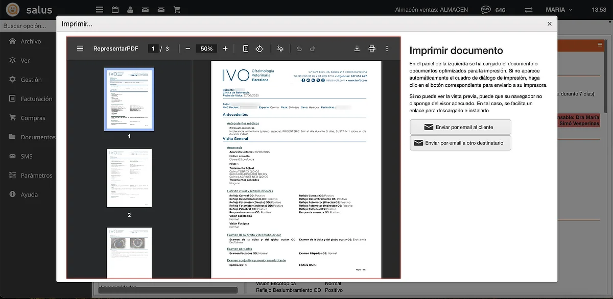 Documento PDF generado automáticamente por Oftalmosalus con el informe completo de la visita o cirugía del paciente en IVO.